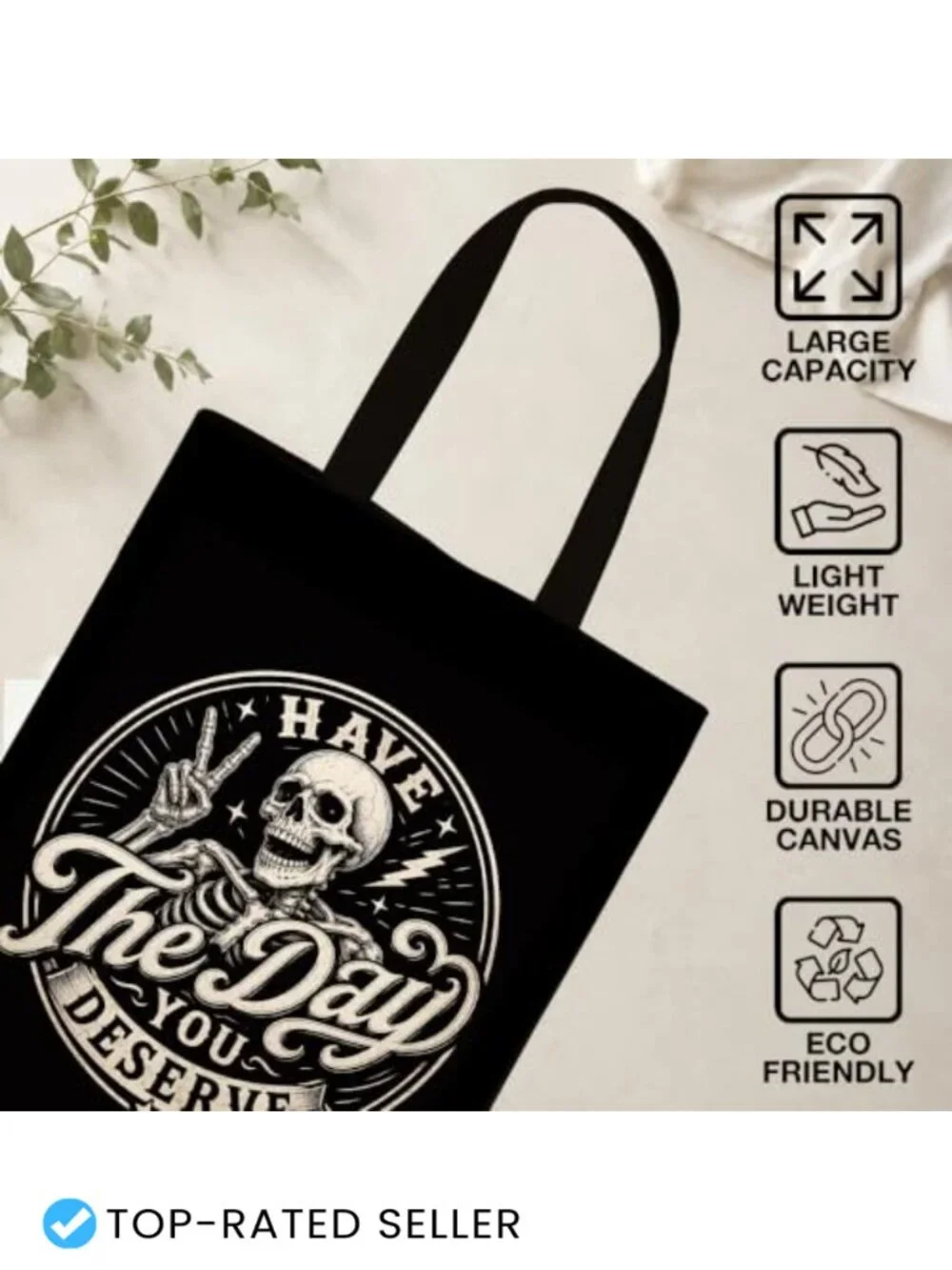Halloween Canvas Tote Bag Reusable Grocery Shopping Work Travel